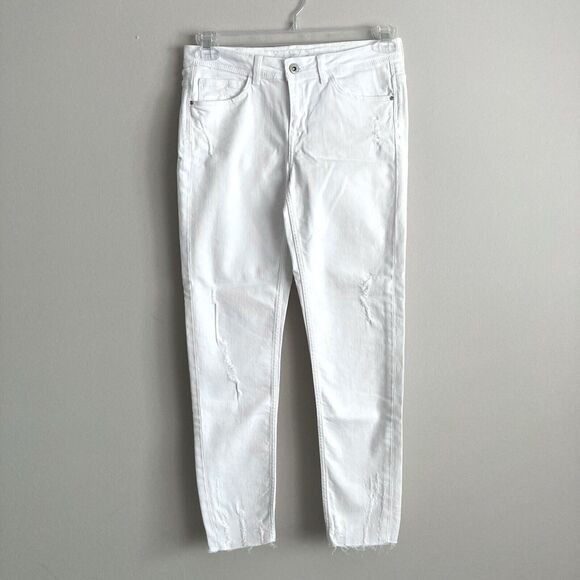 Zara Basic Womens White Denim Skinny Jeans Size 6 Mid Rise Distressed Classic - Picture 1 of 12